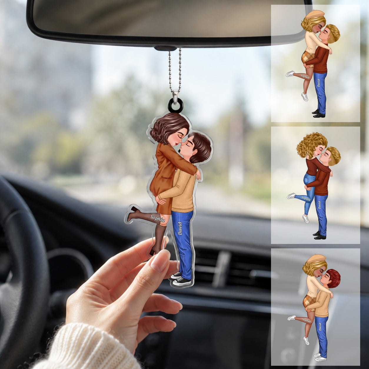 Fall Season Doll Couple Kissing Hugging - Personalized Ornament - Gift For Couple