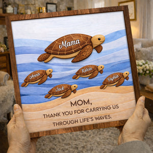 Personalized Wooden Sea Turtle Family Plaque, Unique Mom Gift, Turtle Lover Keepsake, Meaningful Mother s Day Gift, Custom Family Name Sign