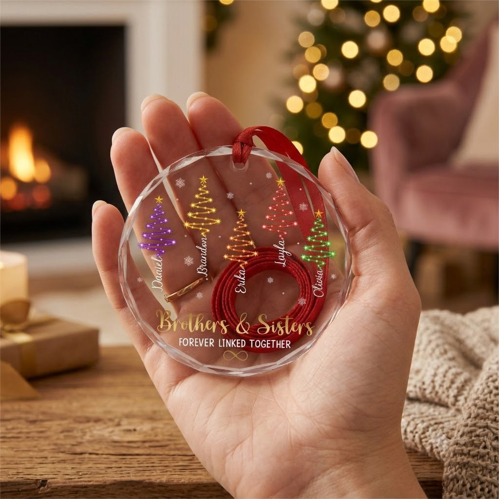 Brothers & Sisters Forever Linked Together Glass Ornament - Personalized Christmas Gifts
