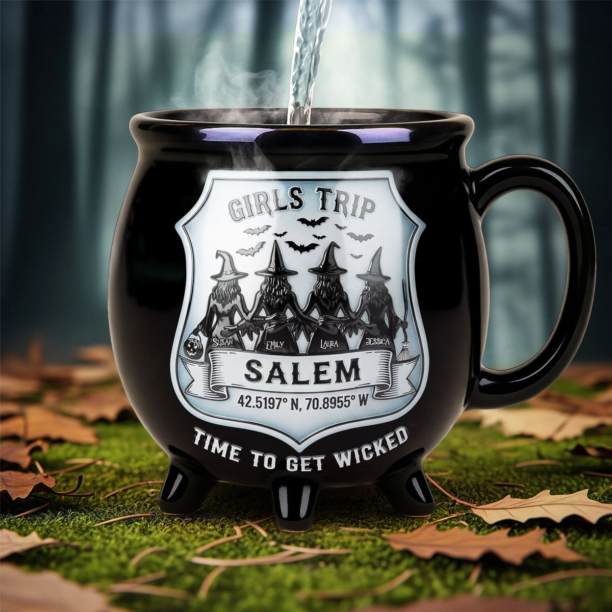 Girls Trip Time To Get Wicked - Personalized Halloween Black Ceramic Witch Mug - Halloween Gift For Sisters, Besties