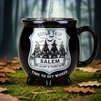 Girls Trip Time To Get Wicked - Personalized Halloween Black Ceramic Witch Mug - Halloween Gift For Sisters, Besties