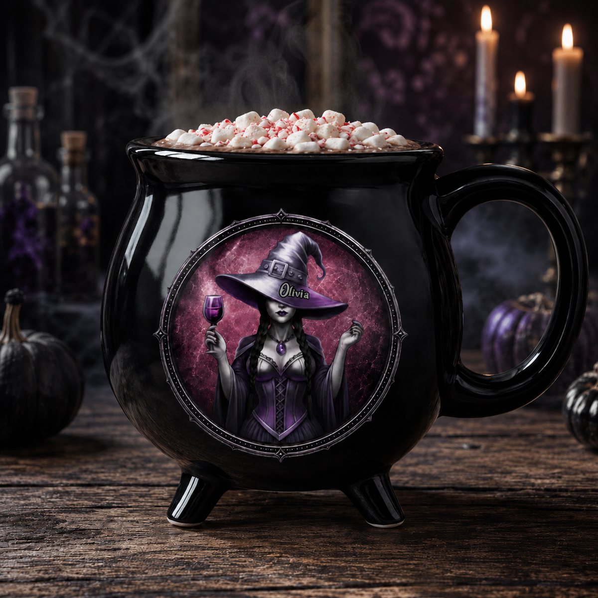 Custom Witchy Cauldron Coffee Mug - Personalized Halloween Gifts For Witch, Wife, Daughter, Besties, Sisters, Granddaughter, Grandma, Mom, Yourself - Starry Night, Witchy Mind