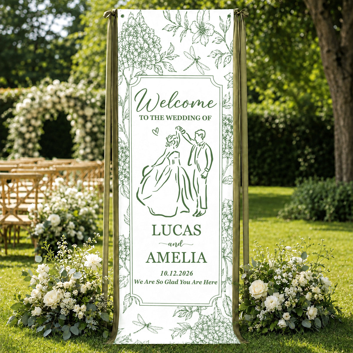Bride & Groom Wedding Fabric Sign - Personalized Wedding Decorations