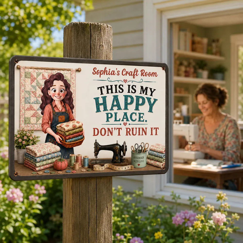 This Is My Happy Place Don't Ruin It Sewing Girl - Personalized Metal Sign