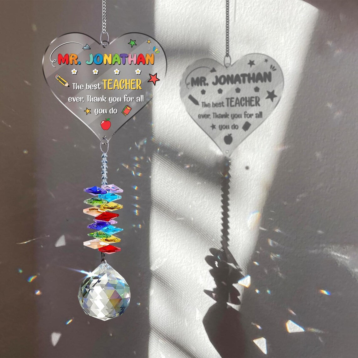 Teacher Appreciation Gifts, Crystal Heart Suncatcher, Classroom Window Hanging Decor, Inspirational Gift, Thank You Present, Teacher Gifts
