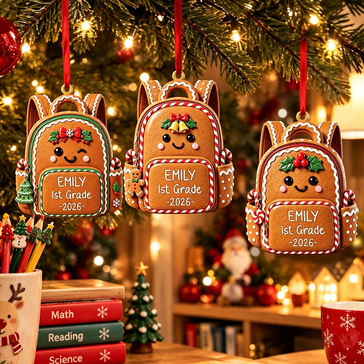 Gingerbread Backpack 3D Ornament - Personalized Back to School Gifts for Kids