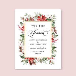 Custom Holiday Wine Champagne Bottle Labels, Personalized Winter Floral Christmas Stickers, 'Tis The Season Merry Christmas Wine Gift