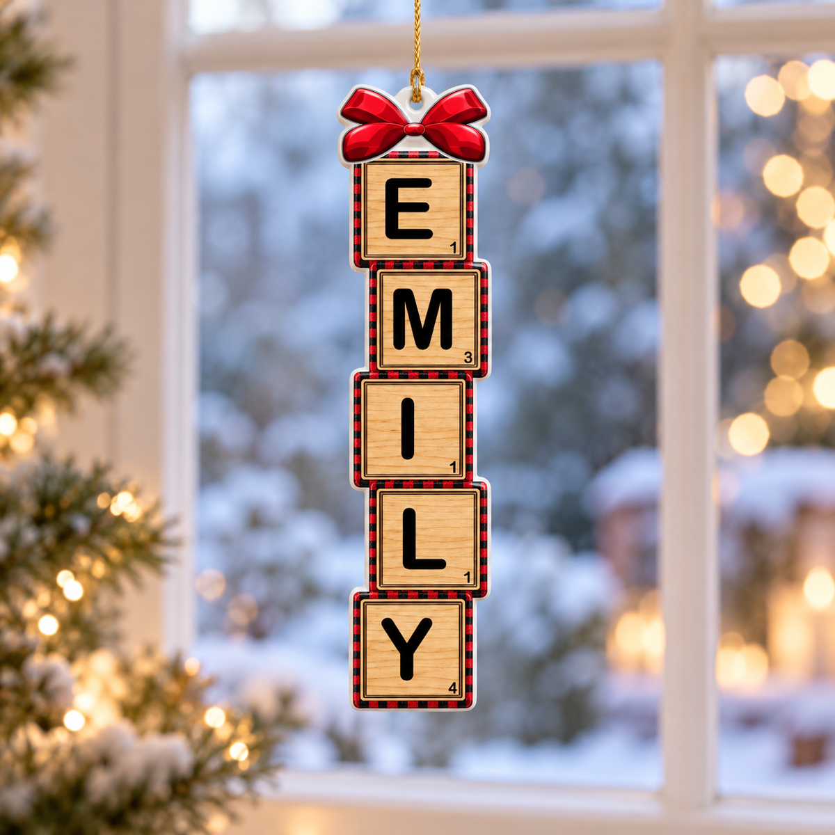 First Snow Box Letter - Personalized Acrylic Name Ornament - Christmas Gift For Family