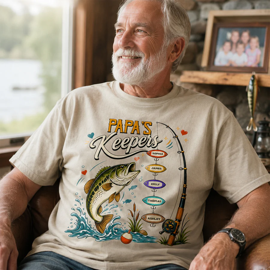 Grandpa's Keepers Fishing With Grandkids Names - Personalized Shirt