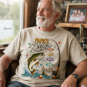 Grandpa's Keepers Fishing With Grandkids Names - Personalized Shirt