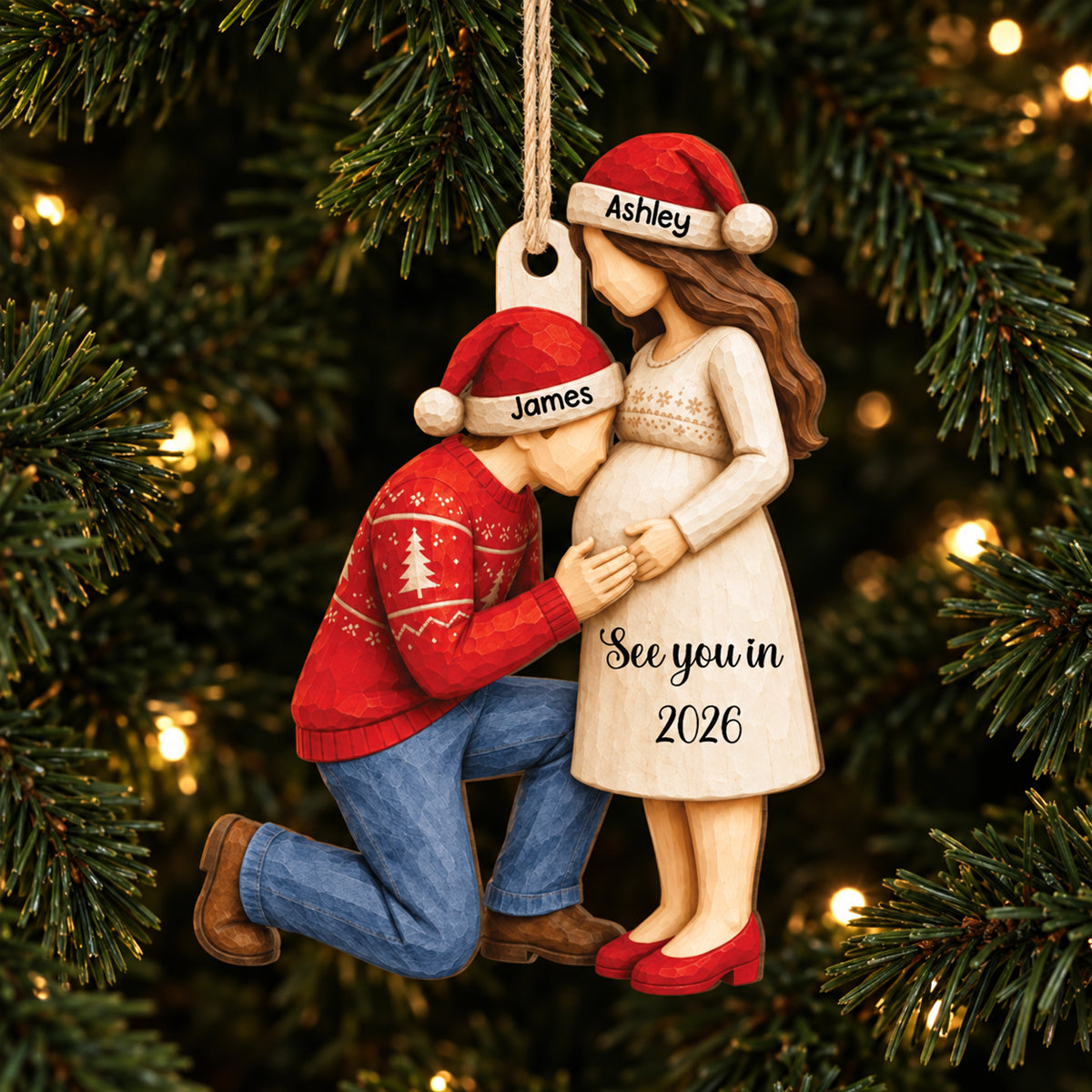 Parents-to-Be Baby Bump 3D Ornament - Personalized Pregnancy Gifts