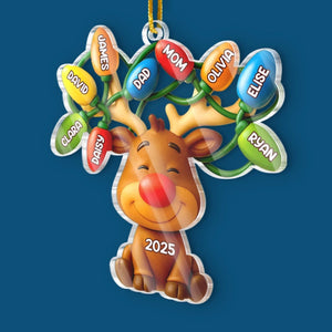 Reindeer With Christmas Light Bulbs - Personalized Acrylic Ornament - Christmas Gift For Family