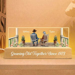 Old Couple Growing Old Together - Personalized 3D LED Light Wooden Base - Gift For Couple
