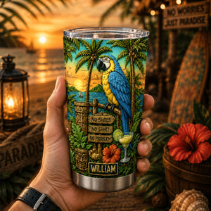 Personal Summer Tropical Parrot Beach - Personalized Tumbler