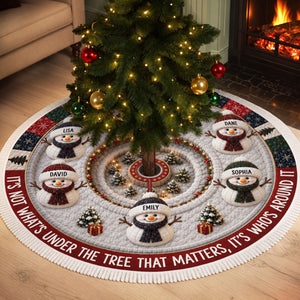 Custom Snowman Tree Skirt - Personalized Christmas Birthday Gifts For Mom, Dad, Brother, Sister