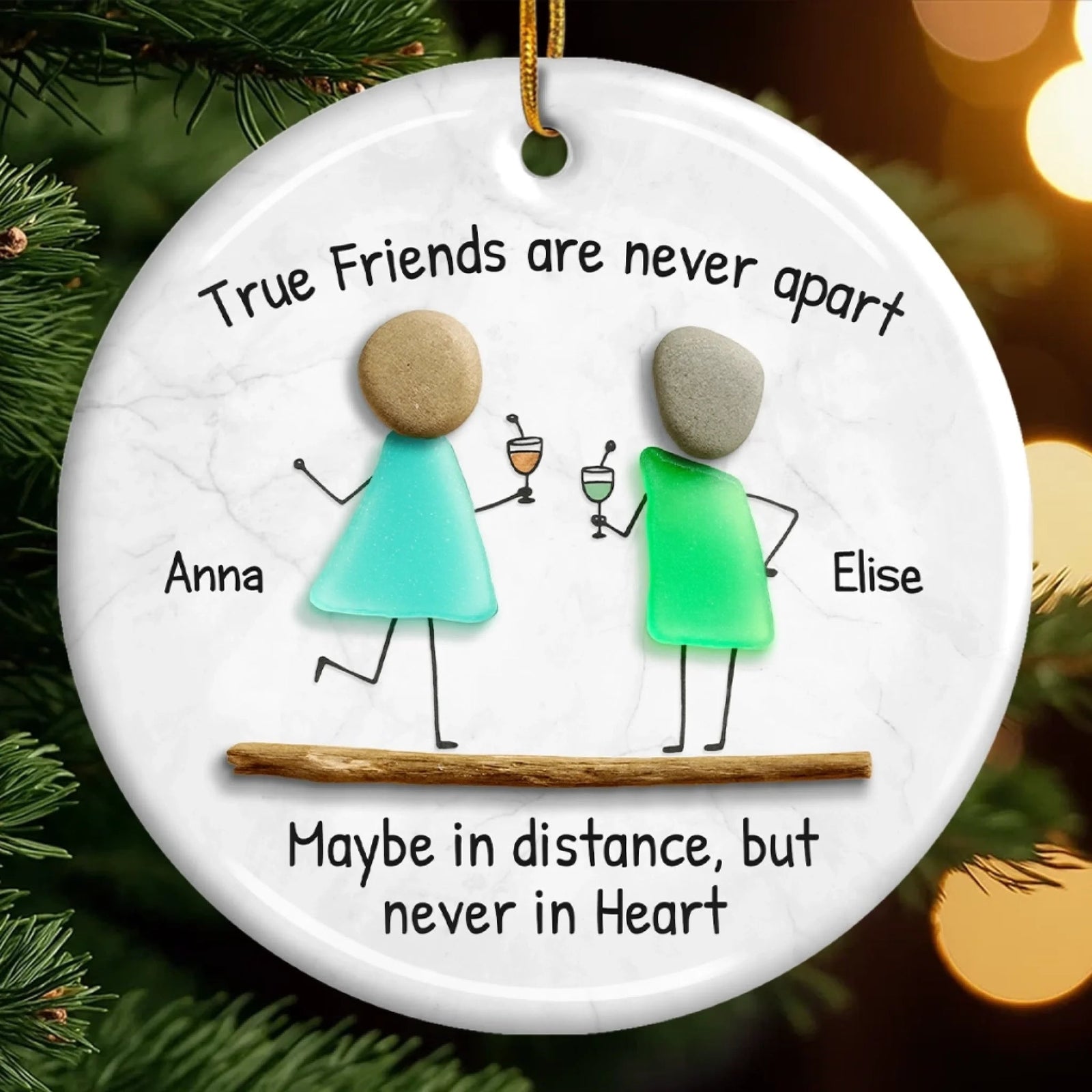 True Friends Never Apart Sea Glass - Personalized Ceramic Ornament - Christmas Gift For Friends