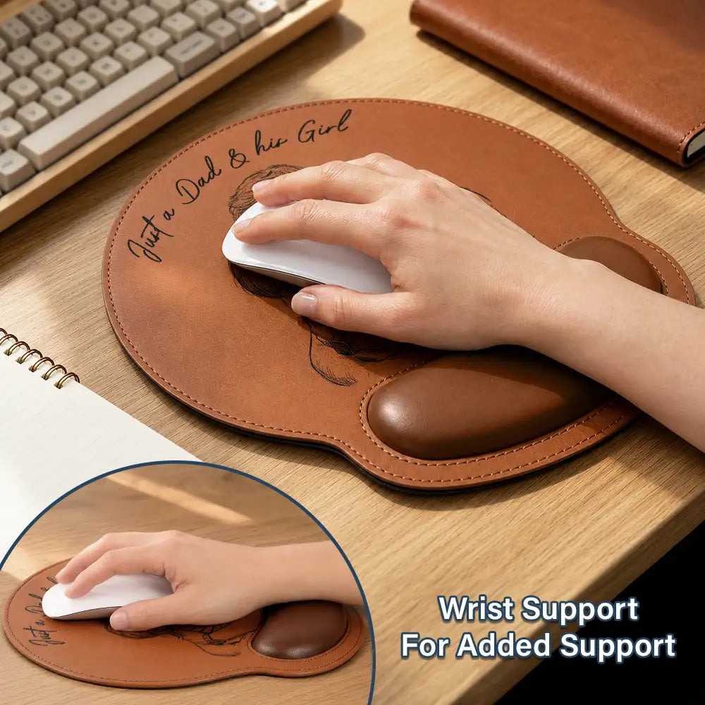 Custom Photo Bold Sketch Just A Dad And His Girl - Personalized Leather Mouse Pad