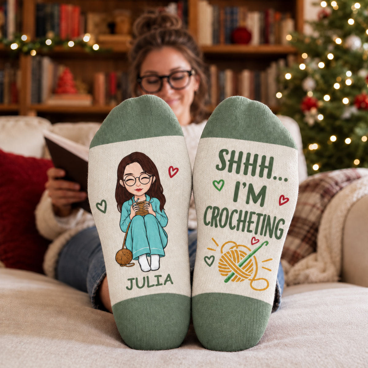 Personalized Crew Socks - Crochet, Knitting Gift For Craft Lovers - Hooked On Crochet