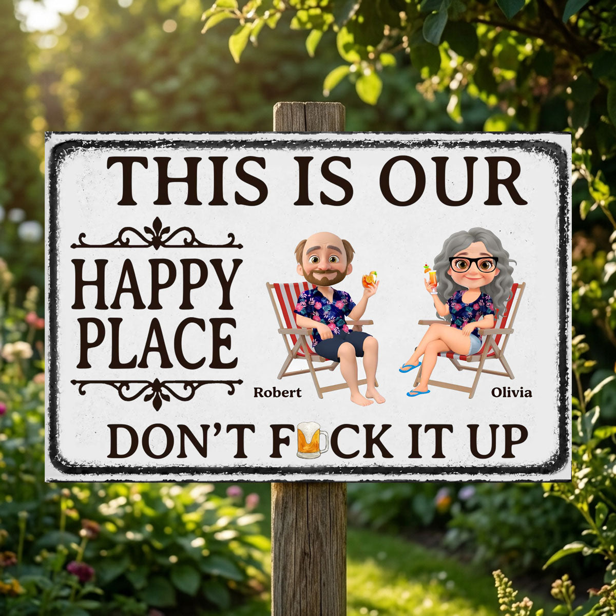 Custom Home Decor Metal Sign - Personalized Summer Vacation And Travel Gifts For Husband And Wife, Him And Her - This Is Our Happy Place