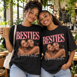 Rhinestone Photo Comfort T-Shirt - Personalized Best Friend Birthday Gifts For Women, Besties, Sisters, BFF - Slay With My Bestie