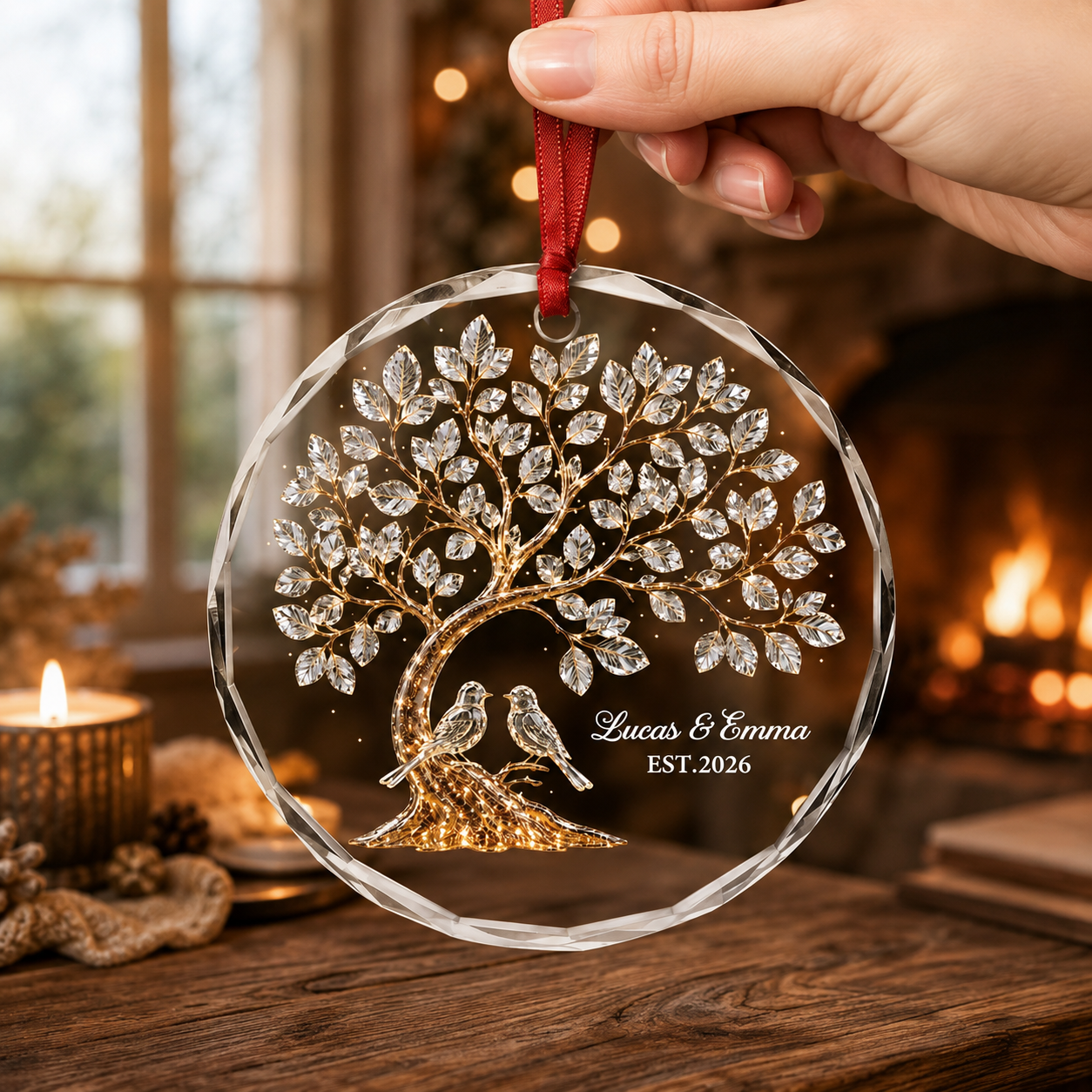 Tree of Love Glass Ornament - Personalized Couple Gifts