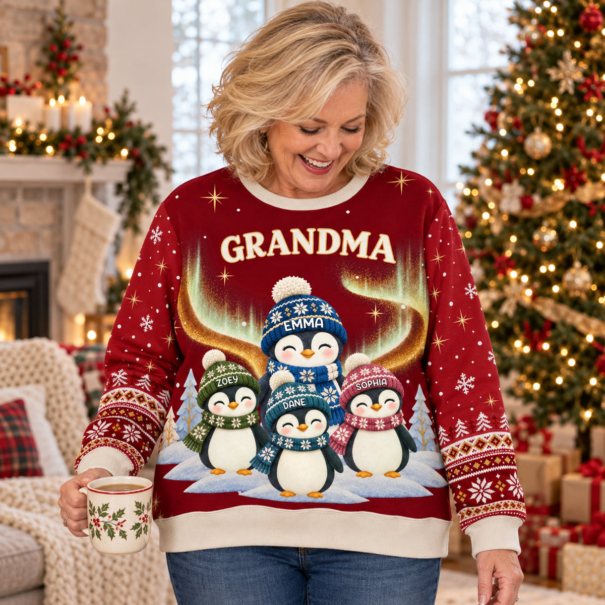 Best Nana Penguin Ever - Personalized All-Over-Print Sweatshirt - Christmas Gift For Grandma