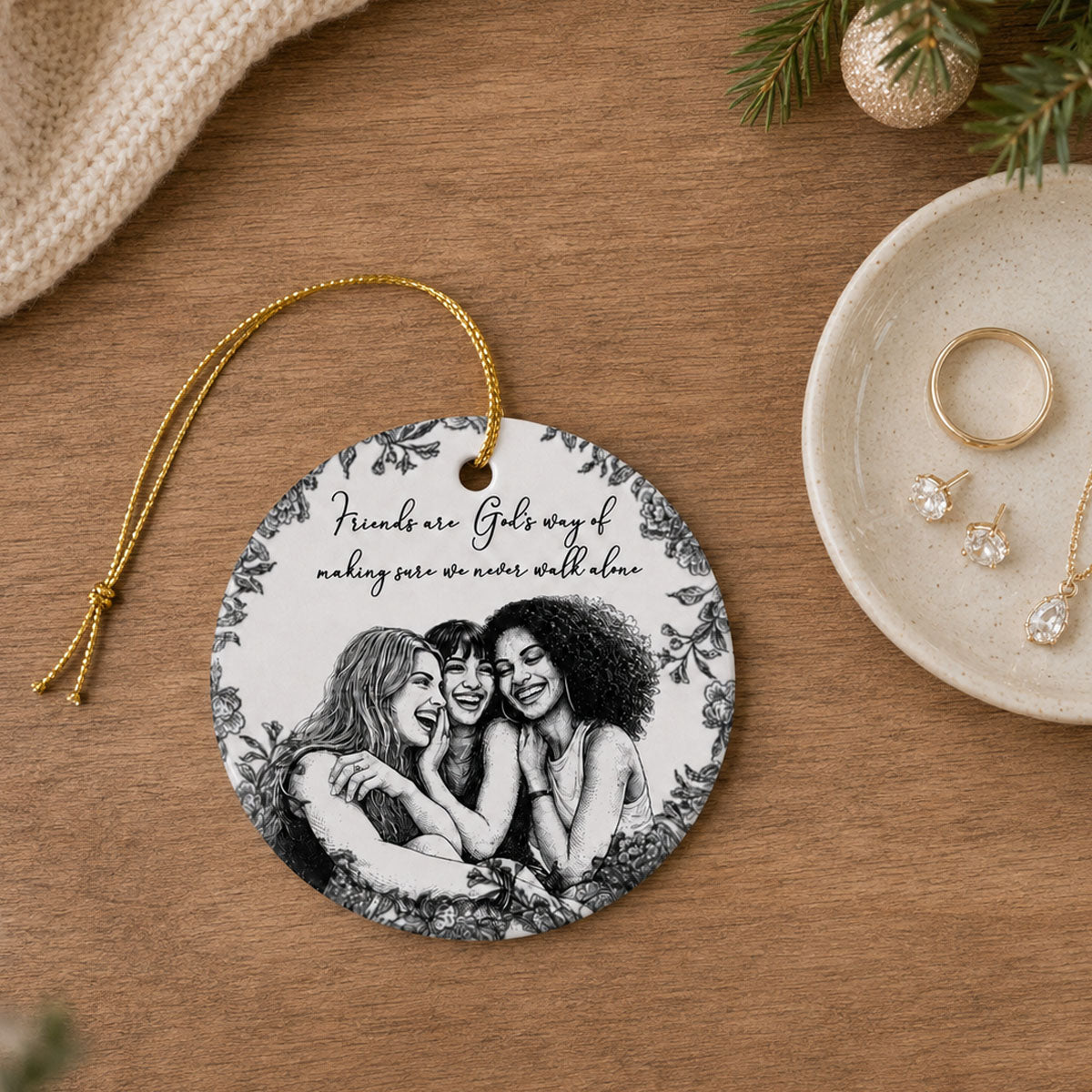Friendship Sketch Line Art Christmas Gifts For Friends, Sisters - Personalized Ornament
