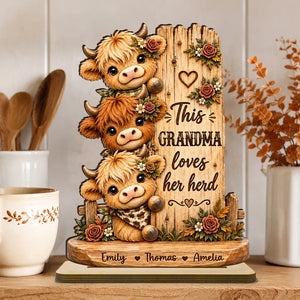 This Grandma Loves Her Herd - Personalized 2-Layered Wooden Plaque - Cozy Fall Decor for Grandma
