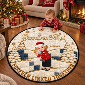 Grandma & Kids Forever Linked Together - Personalized Quilted Carpet - Christmas Decoration, Gift For Grandma