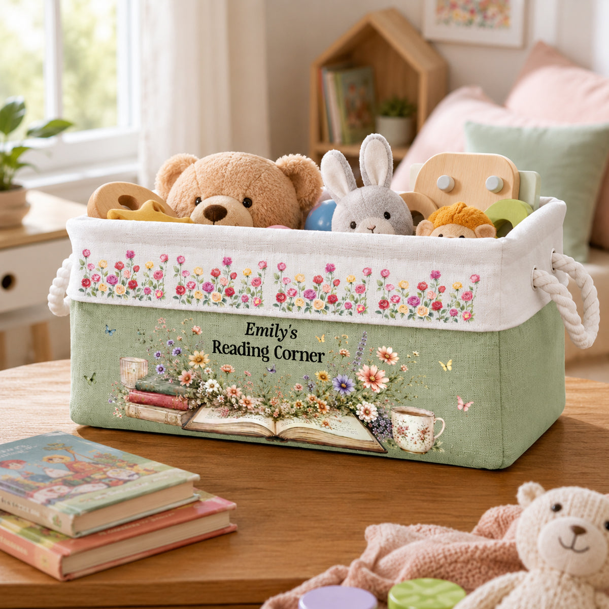 Custom Storage Basket - Personalized Bookish Gifts For Book Lovers, Bookworms, Readers - Happiness Is A Full Bookshelf