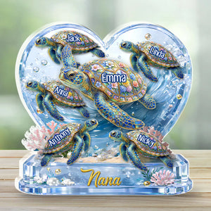 Personalized Sea Turtle Family Acrylic Plaque, Custom Grandma Turtle Acrylic Plaque, Acrylic Ocean Decor, Mother's Day Gift