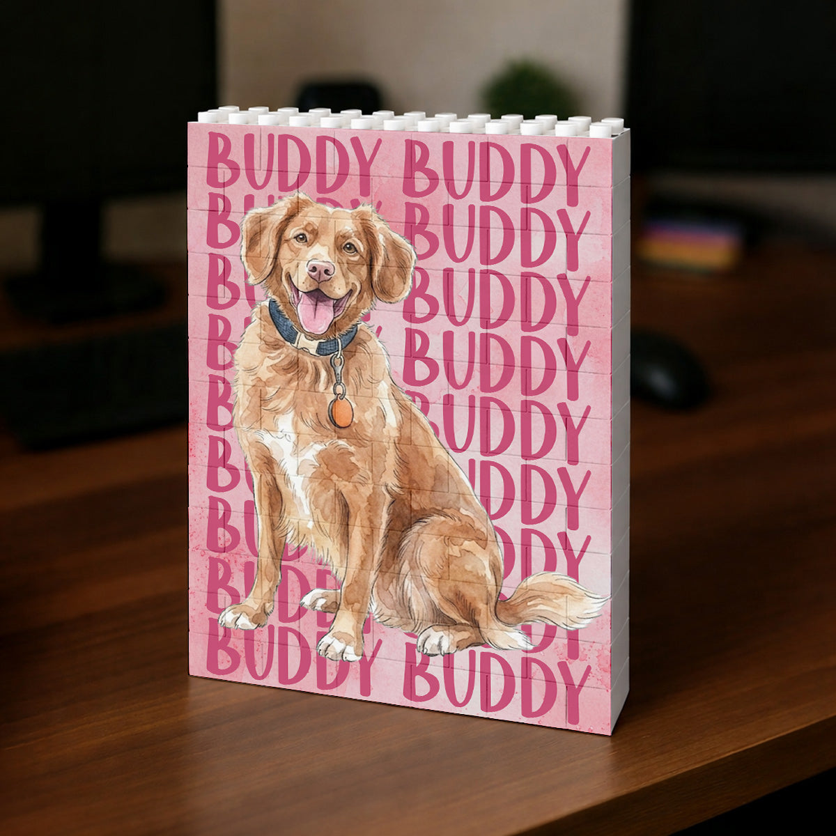 Custom Pet Portrait & Name Watercolor Style - Personalized Brick Block