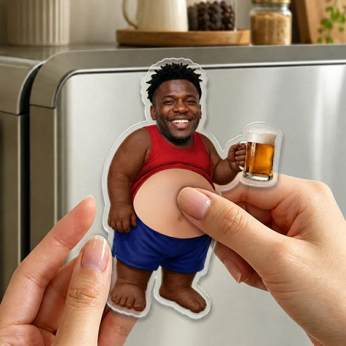 Personalized Funny Dad s Grilling Face Squishy Belly Fridge Magnet, Father's Day Gift For Husband, Custom Dad Photo Squeeze Magnet, Kitchen