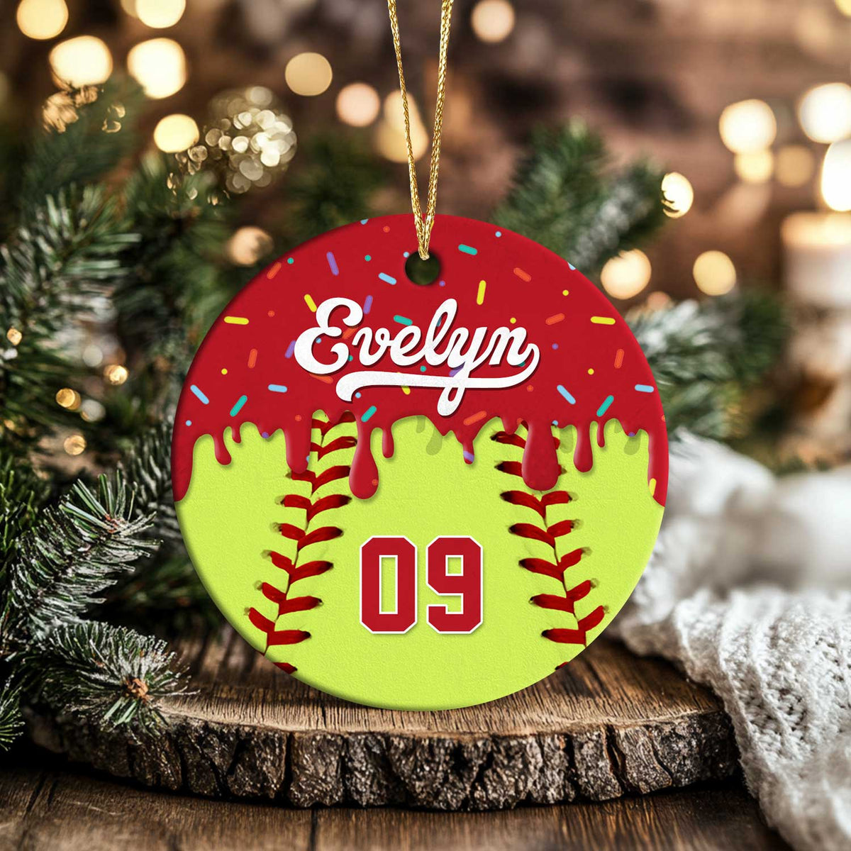 Personalized Softball Ornament Custom Name & Number Softball Gift, Softball Christmas Ornament for Player or Team, Sports Keepsake Gift