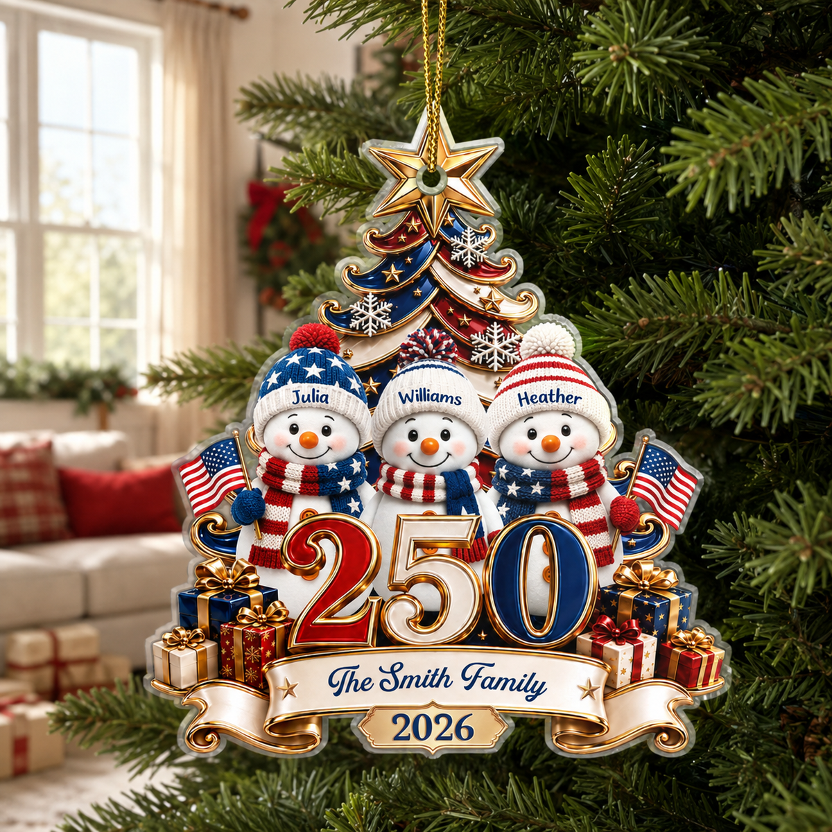 Snowman 250 Years Of Freedom America Anniversary - Personalized Custom Shaped Acrylic Ornament