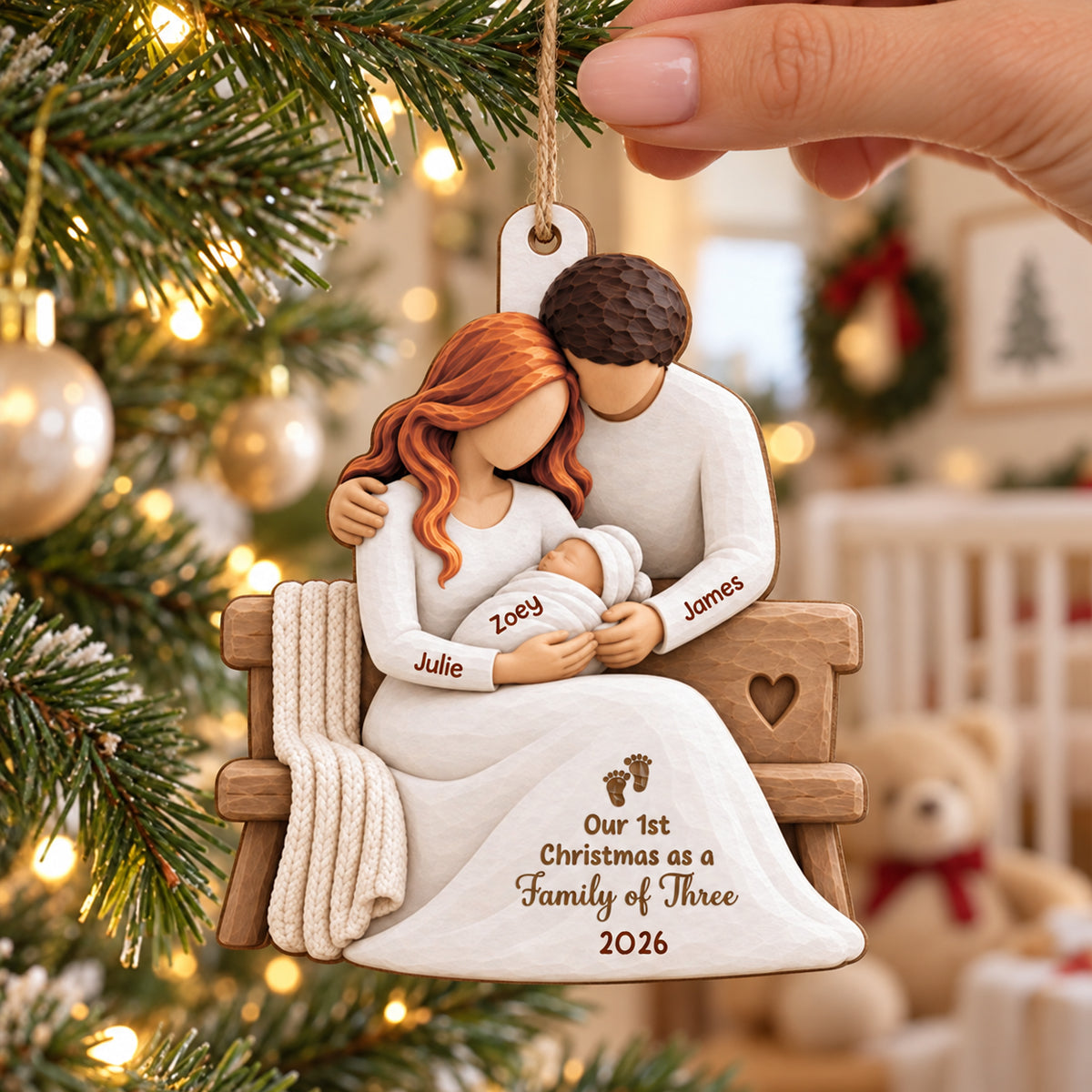 Our 1st Chirstmas As A Family Bench Wood Ornament - Personalized Christmas Gifts