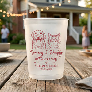 Mommy & Daddy Got Married Wedding Favors Sketch Line Art Photo - Personalized Cups