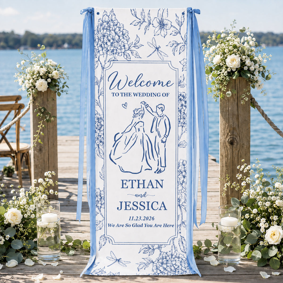 Bride & Groom Wedding Fabric Sign - Personalized Wedding Decorations