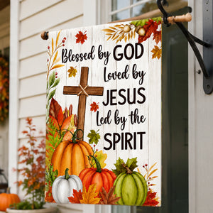 Fall Christian Cross Flag Blessed By God Loved By Jesus Led By The Spirit Flag
