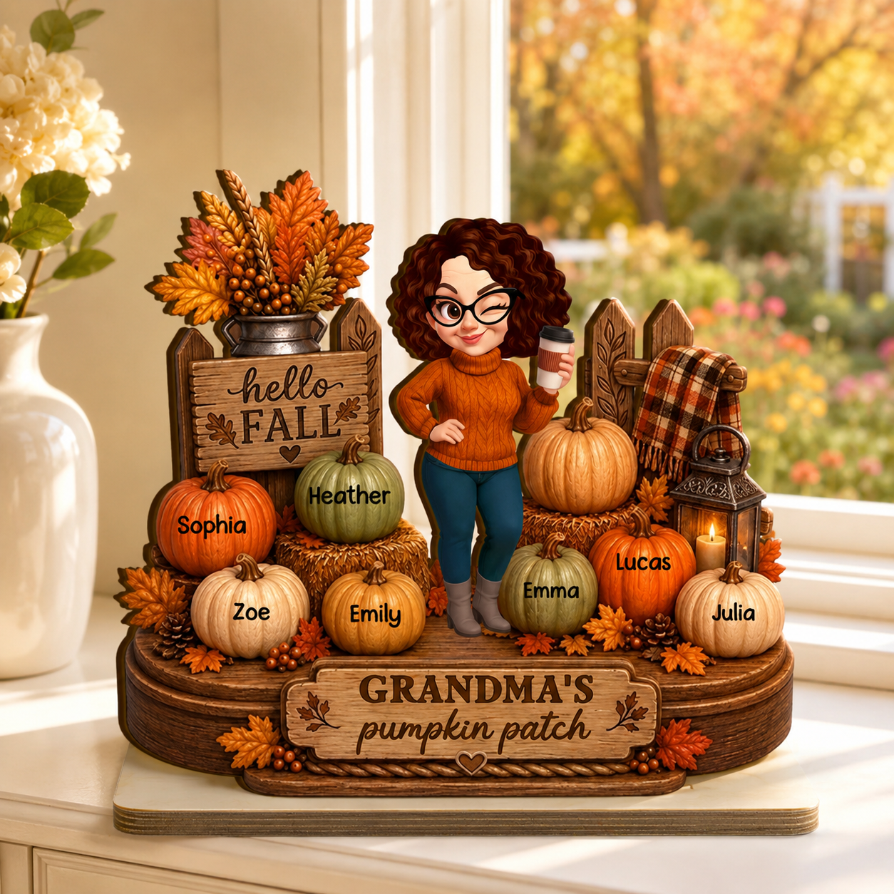 Hello Fall Grandma's Pumpkin Patch - Personalized Wooden Plaque - Cozy Fall Decor for Grandma