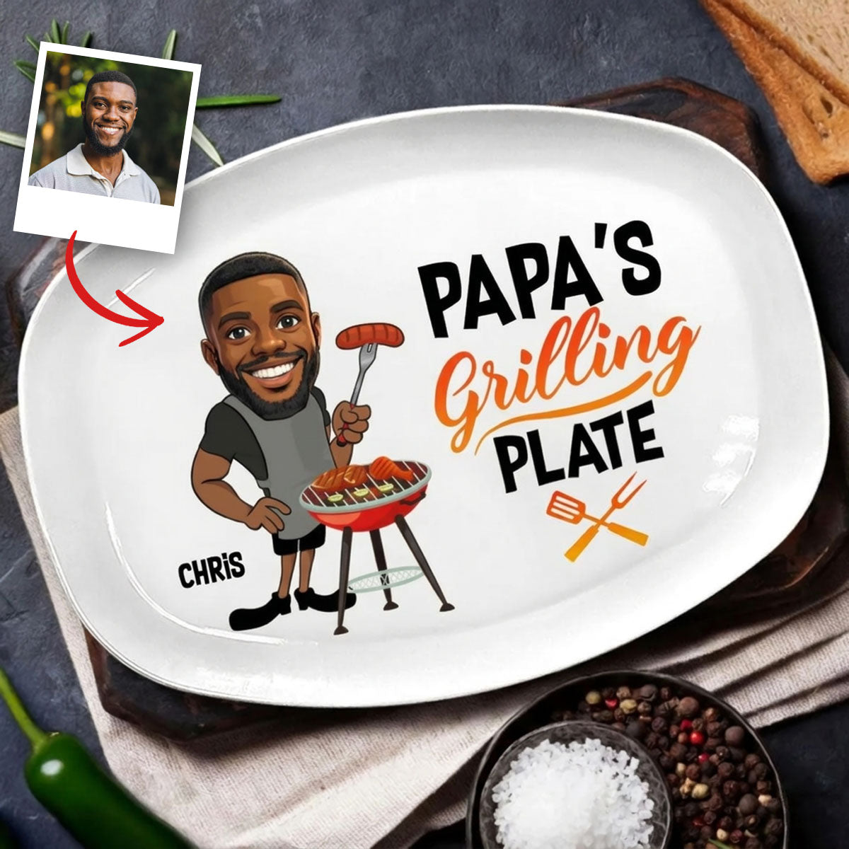Custom Photo Daddy's Grilling Plate - Personalized Plate