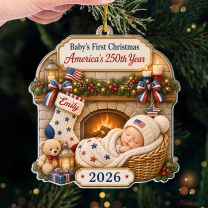 Baby's First Christmas - Custom First Christmas Acrylic Ornament - Personalized America 250th Anniversary Christmas Gifts