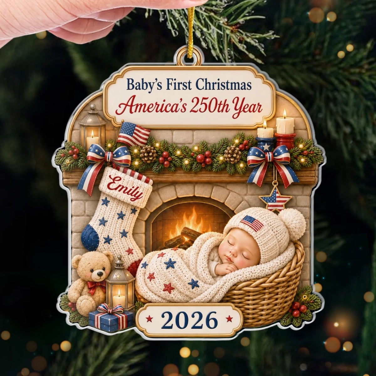 Baby's First Christmas - Custom First Christmas Acrylic Ornament - Personalized America 250th Anniversary Christmas Gifts