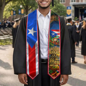 Puerto Rico Graduation Stole Class of 2026, Custom Name Boricua Flag Sash Coqui Design, Senior Grad Gift, College Gift