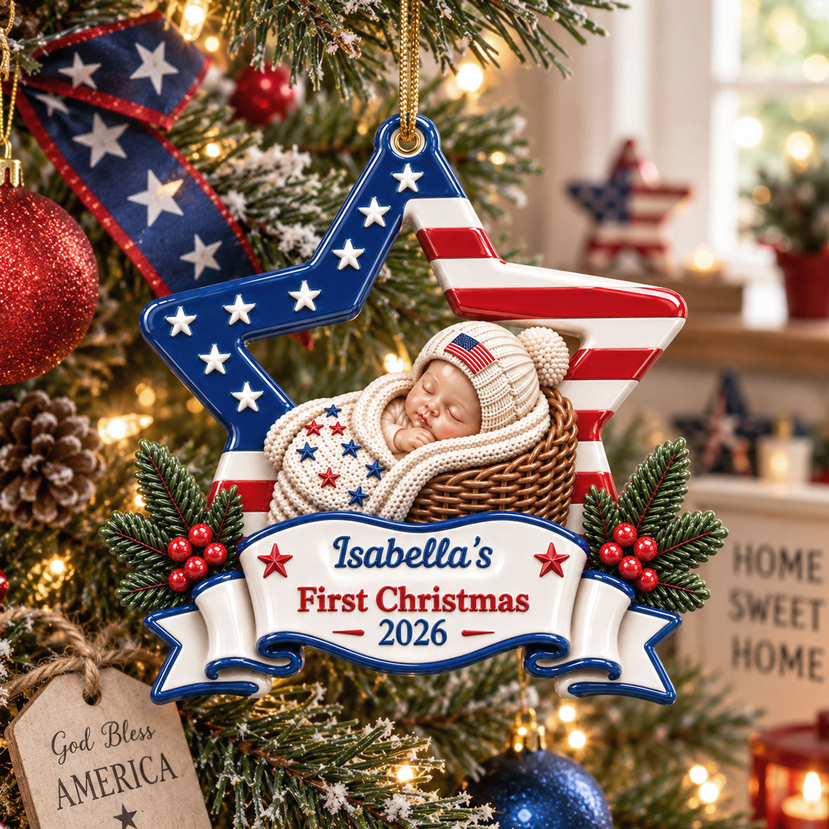 America 250 Star Christmas Love - Real 3D Raised Ornament