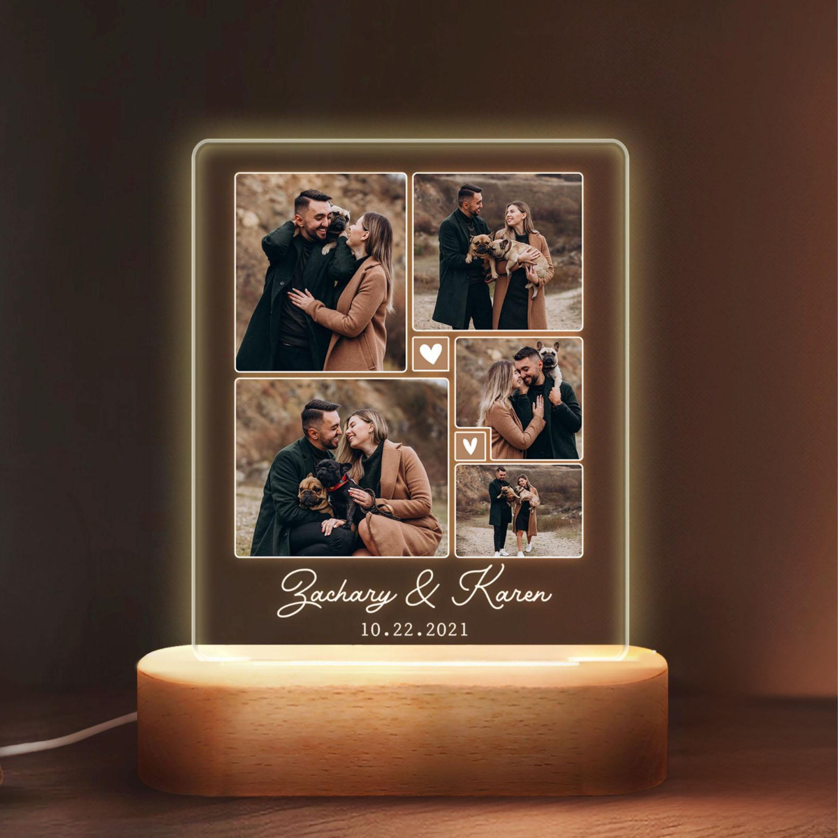 Personalized Couple Photo LED Light, Custom Photo Couple Plaque, Photo Collage Gift, Gifts For Couple, Valentine's Day Gifts