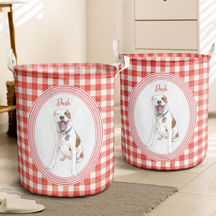 Custom Watercolor Pet Portrait Striped Pattern - Personalized Basket
