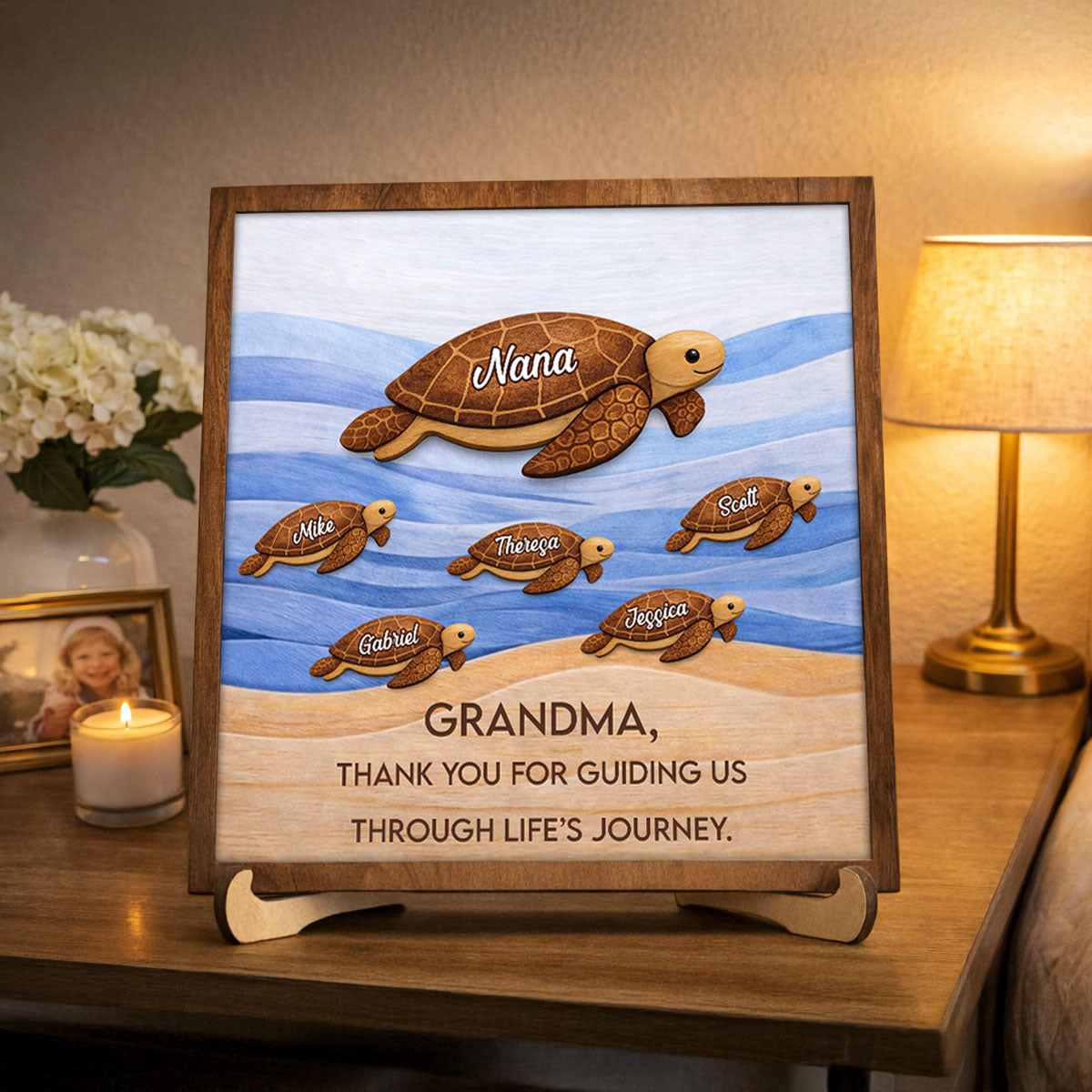 Personalized Wooden Sea Turtle Family Plaque, Unique Mom Gift, Turtle Lover Keepsake, Meaningful Mother s Day Gift, Custom Family Name Sign