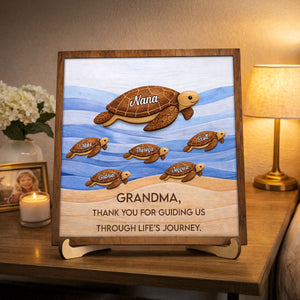 Personalized Wooden Sea Turtle Family Plaque, Unique Mom Gift, Turtle Lover Keepsake, Meaningful Mother s Day Gift, Custom Family Name Sign