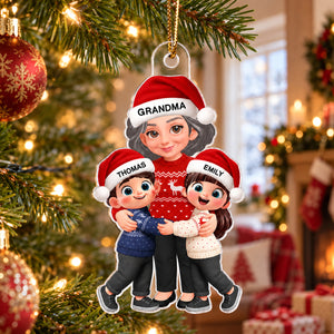 Endless Love Christmas Grandma Hugging Grandkids - Personalized Acrylic Ornament - Gift For Grandma, Grandkids